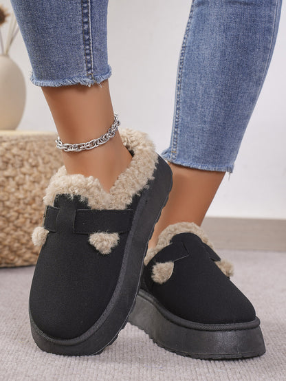 Thermal Fuzzy Buckle Platform Slippers (caramel/beige/black)