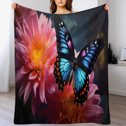 BLUE BUTTERFLY Flannel Throw Blanket-60"x80"