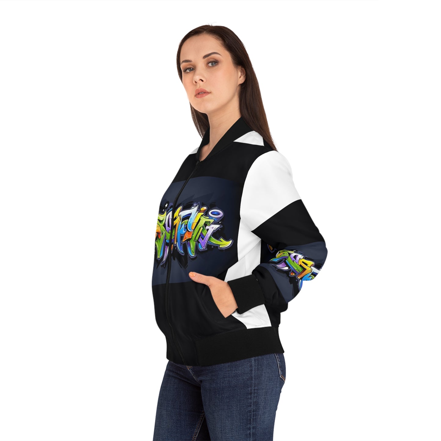 COLORFUL GRAFFITI Women's Bomber Jacket-SMALL-2XL