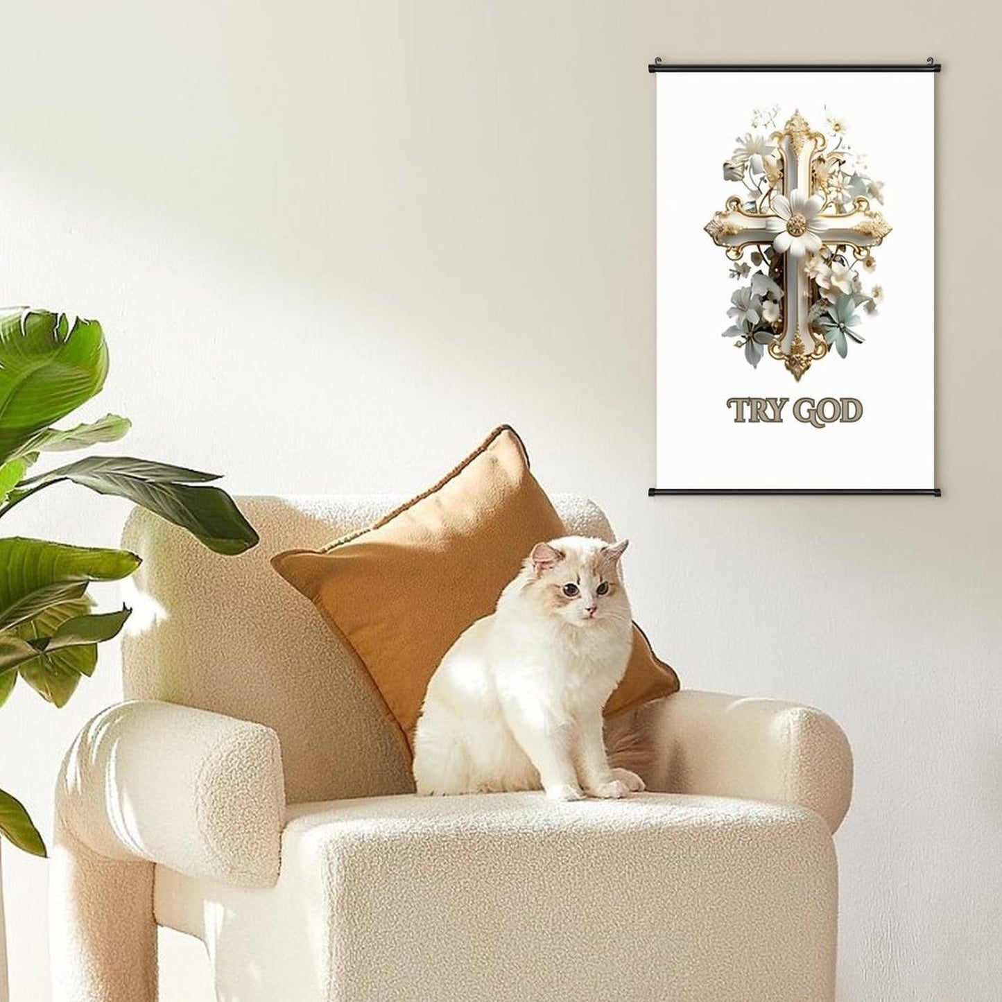 Canvas Hanging Poster with Scrolls-16"x24"/ 40x60cm-TRY GOD