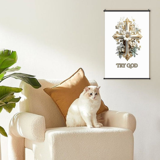 Canvas Hanging Poster with Scrolls-16"x24"/ 40x60cm-TRY GOD