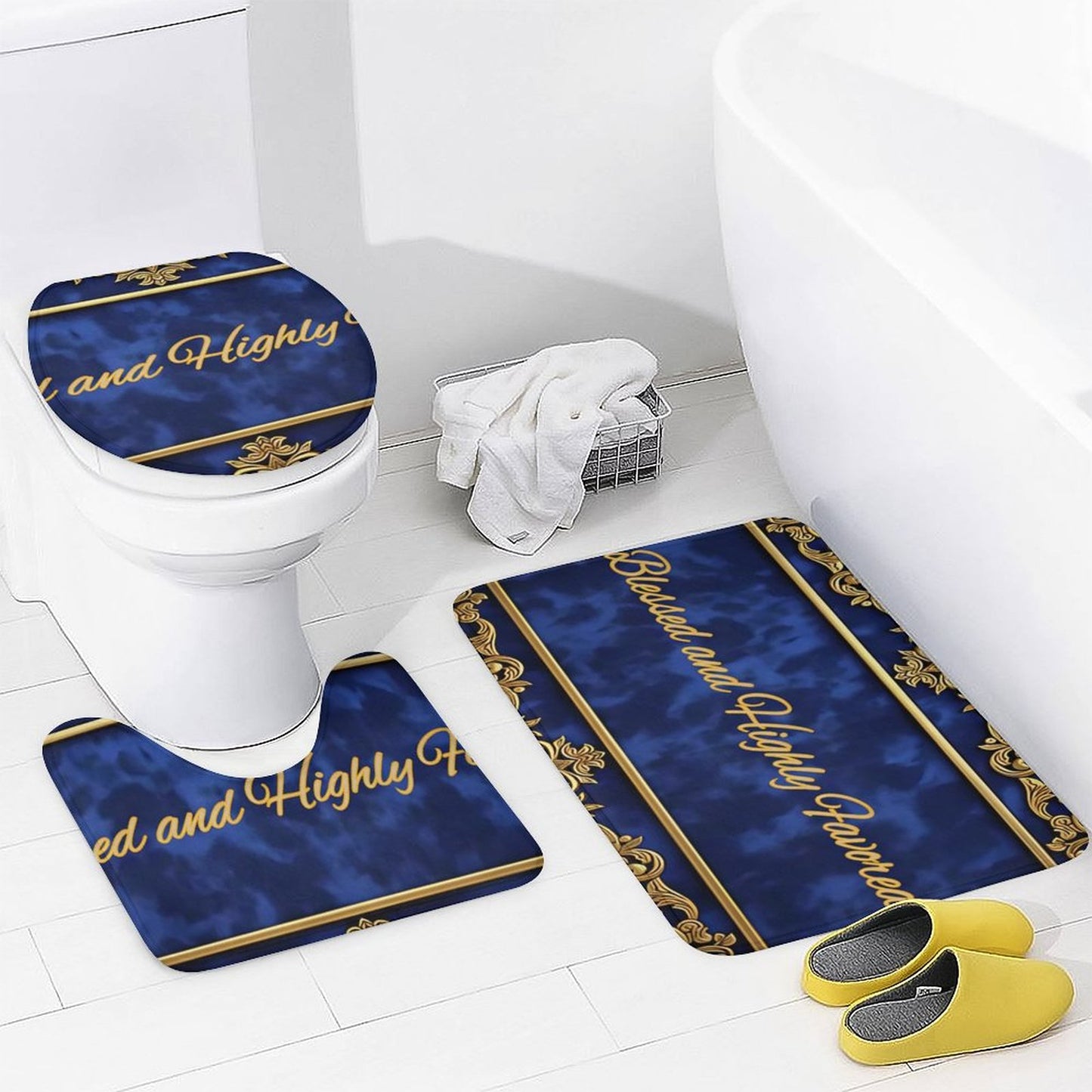 Shower Curtain Set with 3 Rugs