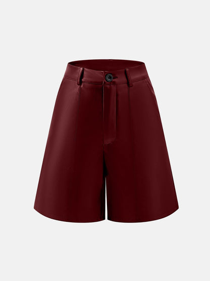 PU Leather High Rise Shorts (black/brown/burgundy)-SMALL-XL
