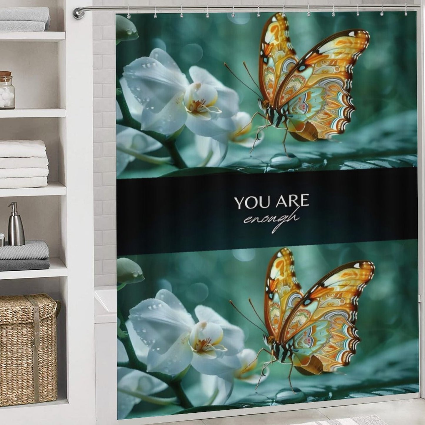 Shower Curtain Set with 3 Rugs-YOU ARE ENOUGH