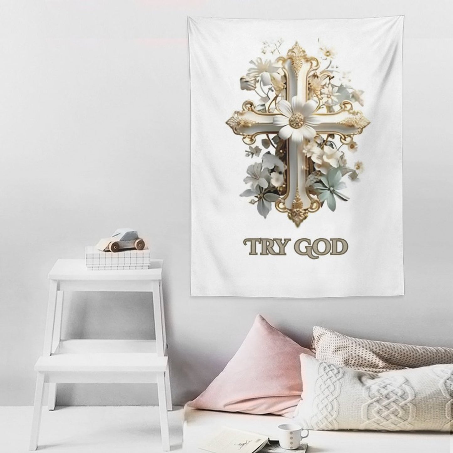 Wall Art with Vertical Tapestry-TRY GOD