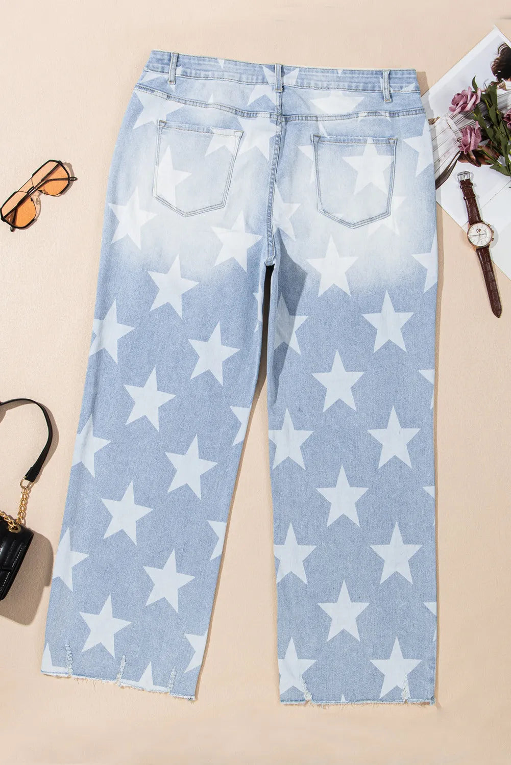 Plus Size Star Straight Leg Jeans with Pockets-1XL-4XL