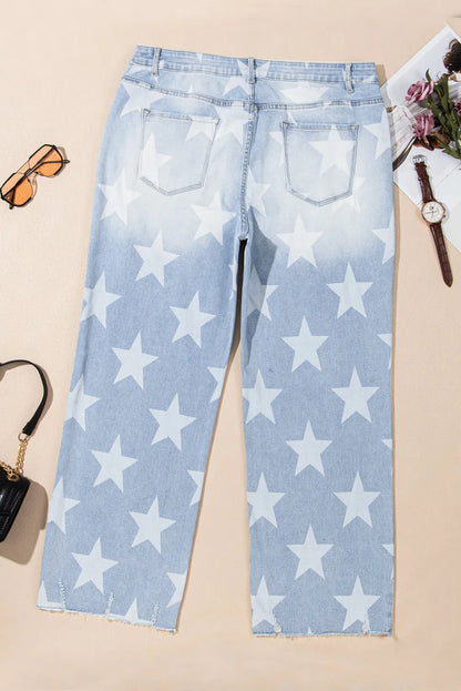 Plus Size Star Straight Leg Jeans with Pockets-1XL-4XL