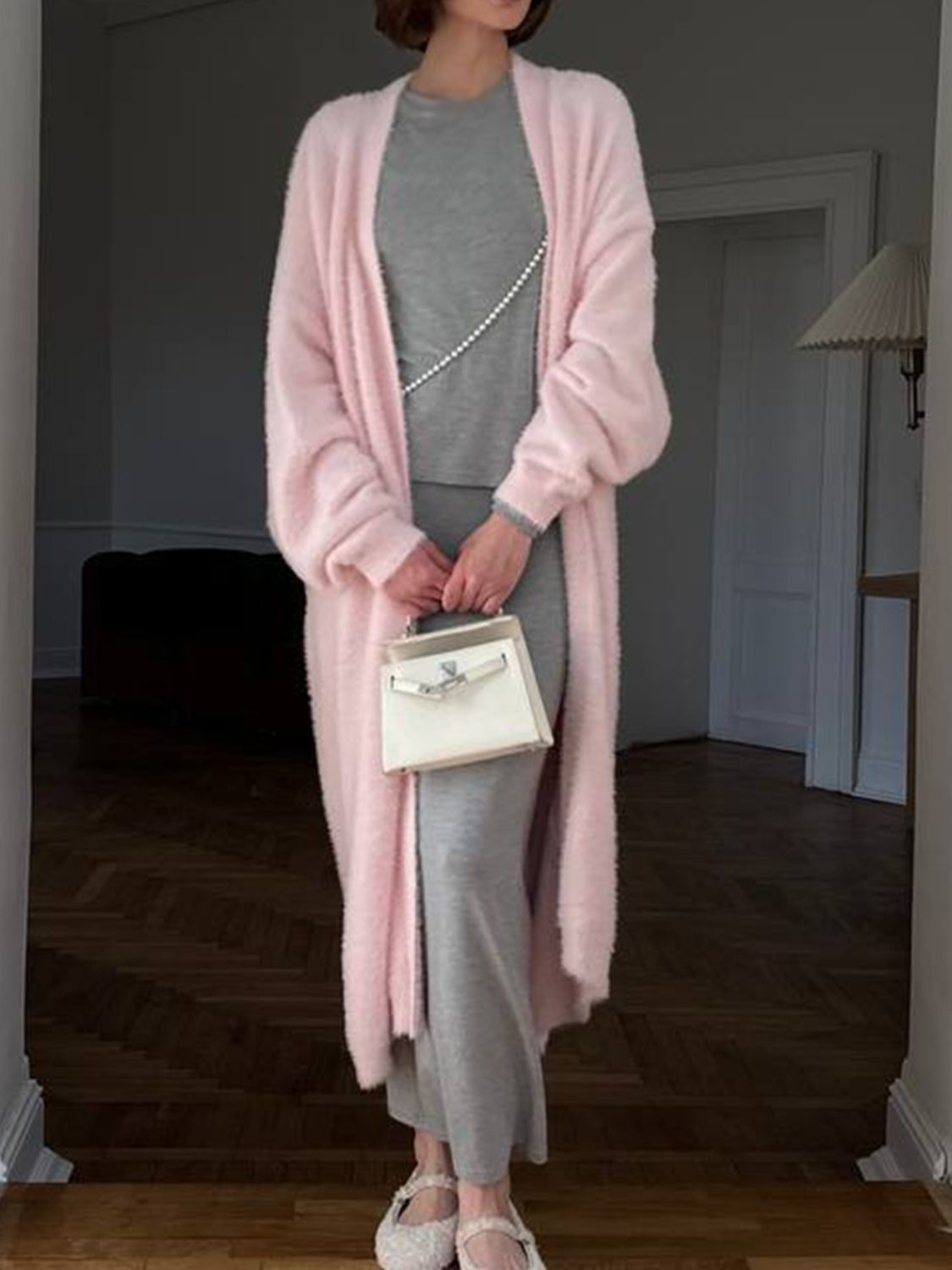 Fuzzy Open Front Solid Color Cardigan (white/tan/grey/pink/black) ONE SIZE