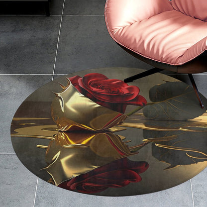 ROSE IN GOLD Round Coral Velvet Warm Floor Mat