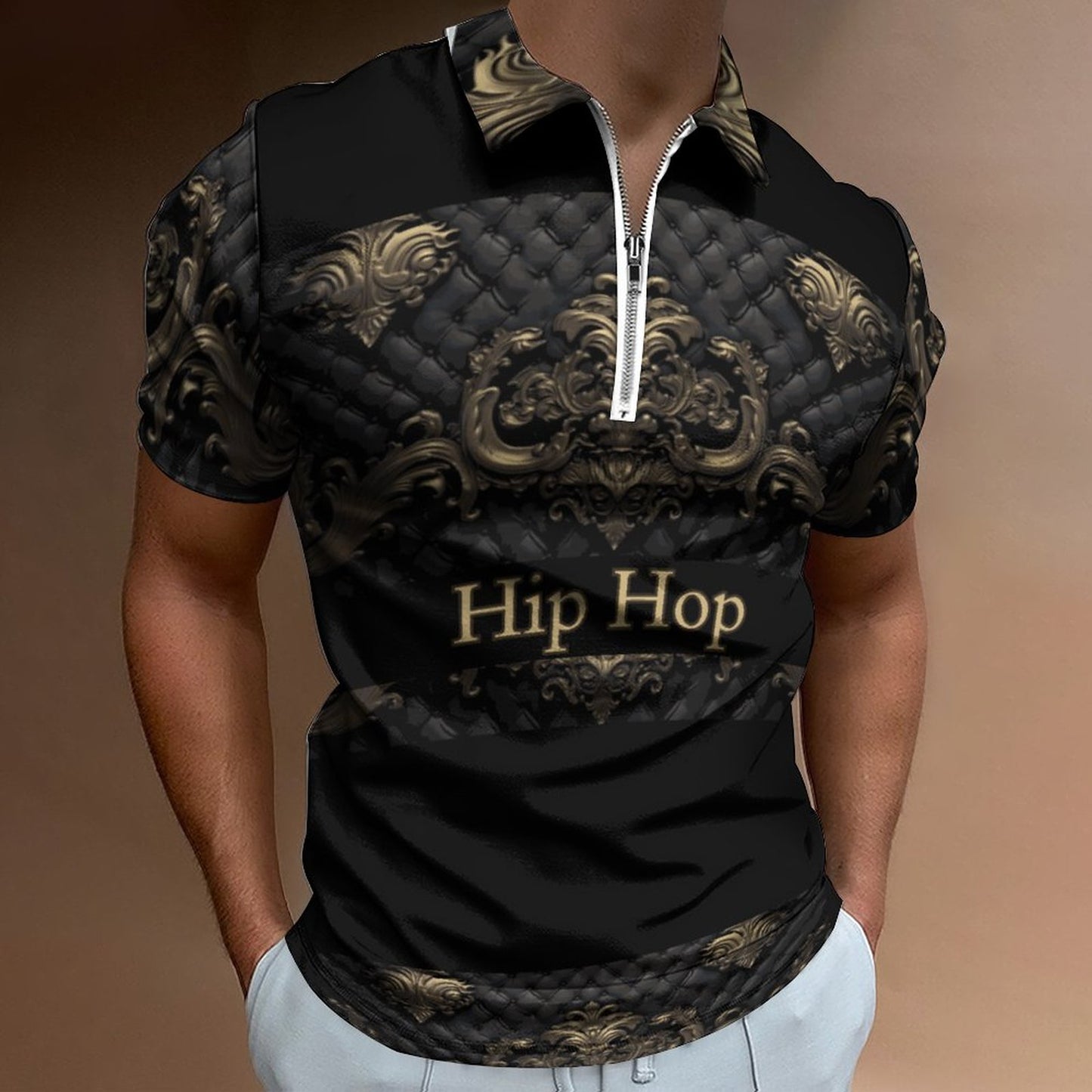Men's Short Sleeve POLO Shirt with Zipper B470 (All-Over Printing)
