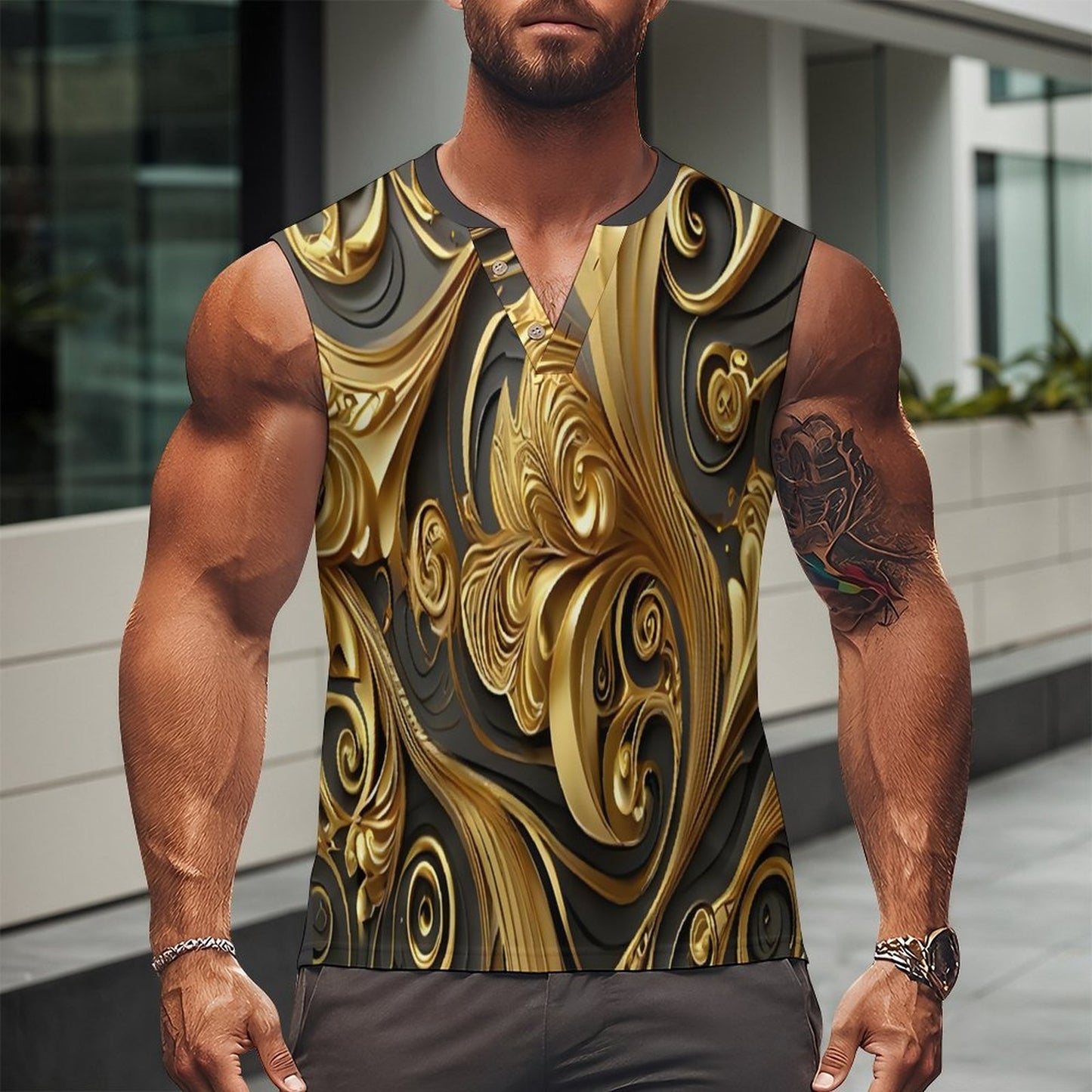 200gsm Henley Neck Vest(All-Over Printing)