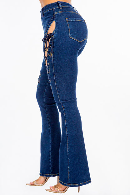 American Bazi High Rise Lace Up Jeans-S/M/L