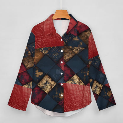 TRIANGLES & LEATHER Women's Shirt-Irregular hem-*SMALL-8XL