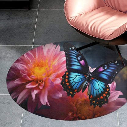 BLUE BUTTERFLY Round Coral Velvet Warm Floor Mat