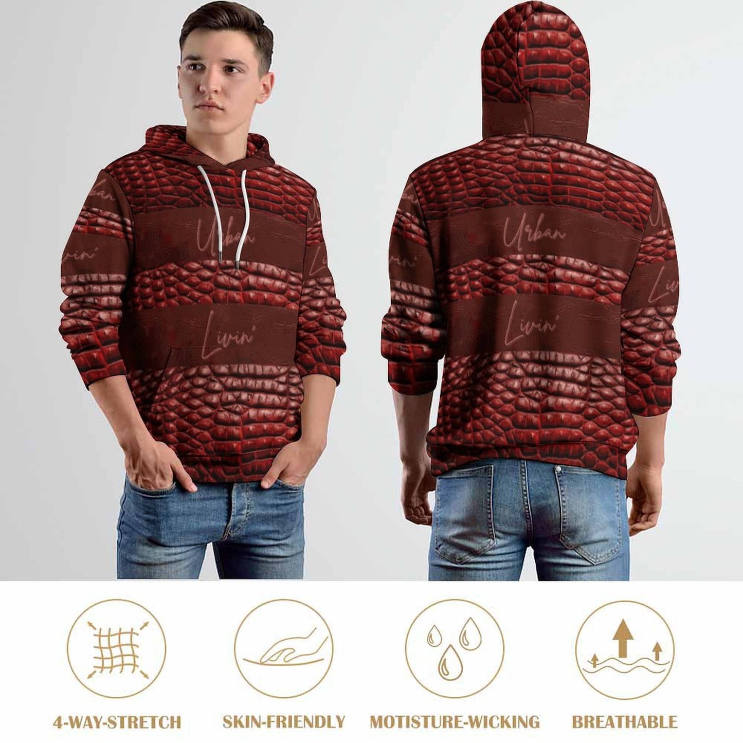 230gsm Men's Cool Hoodie with Double-layer Cap (All-Over Printing)