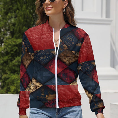 TRIANGLES & LEATHER Women's Zipper Jacket-XS-XL