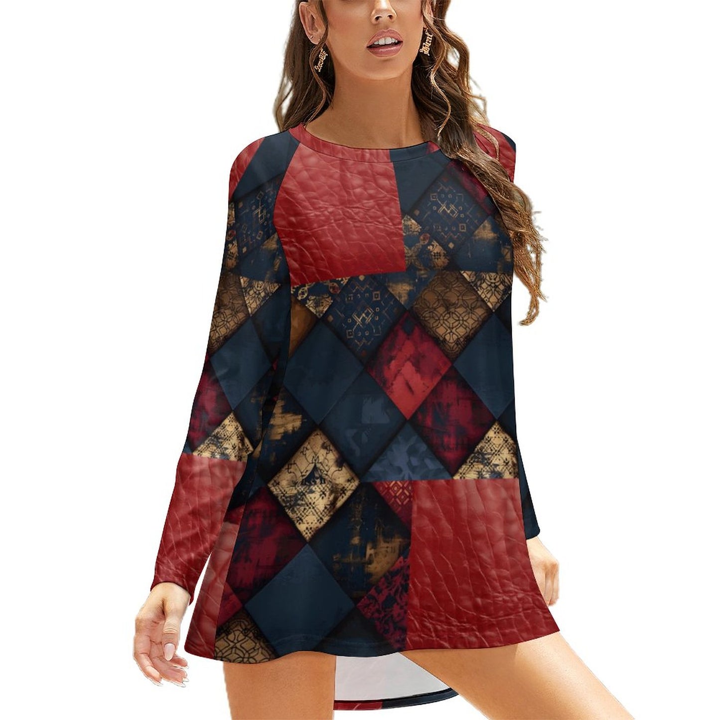 TRIANGLES & LEATHER Women's Long Sleeve Round Neck T-Shirt-SMALL-5XL