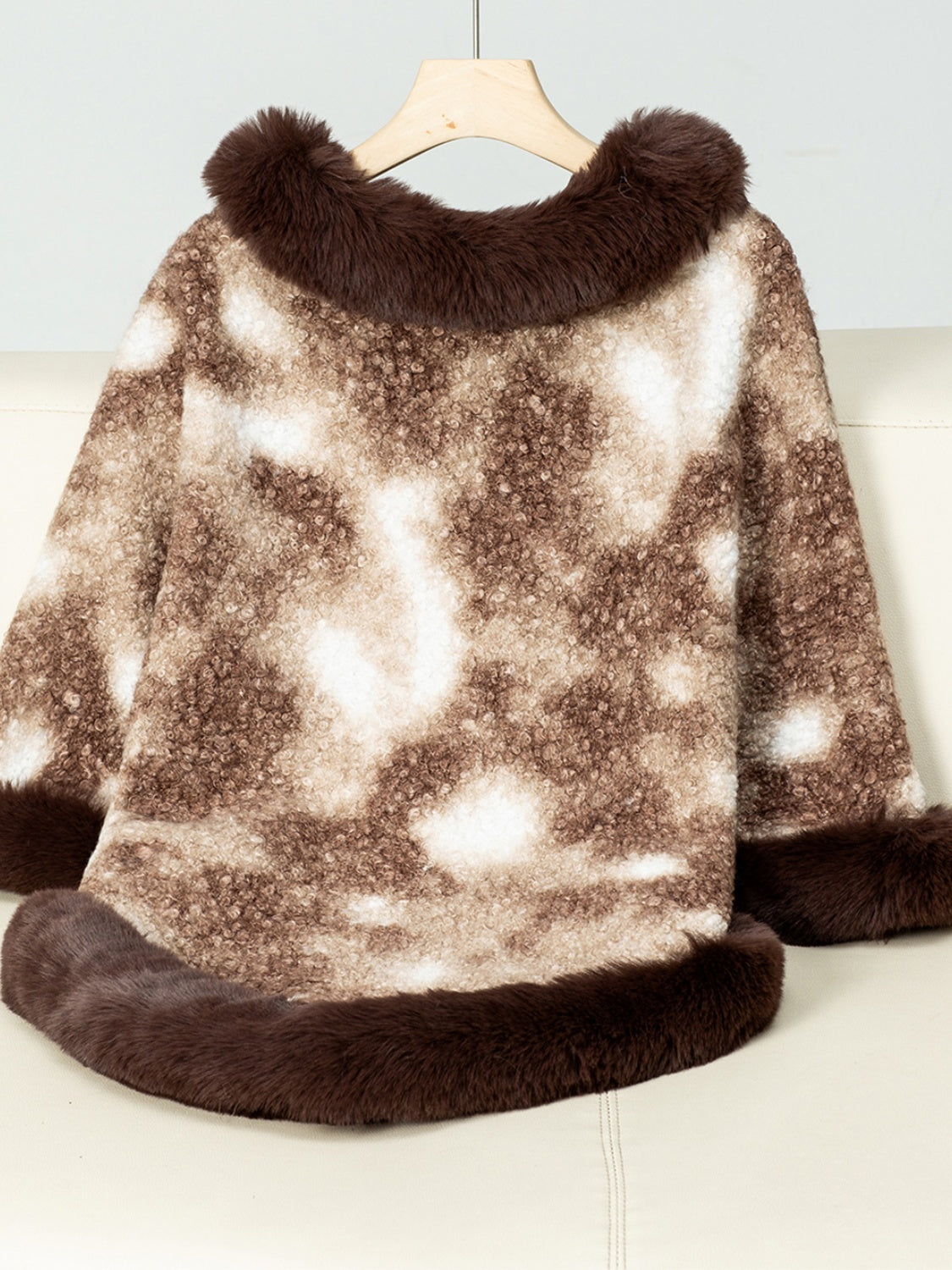 Furry Contrast Three-Quarter Poncho (many colors)