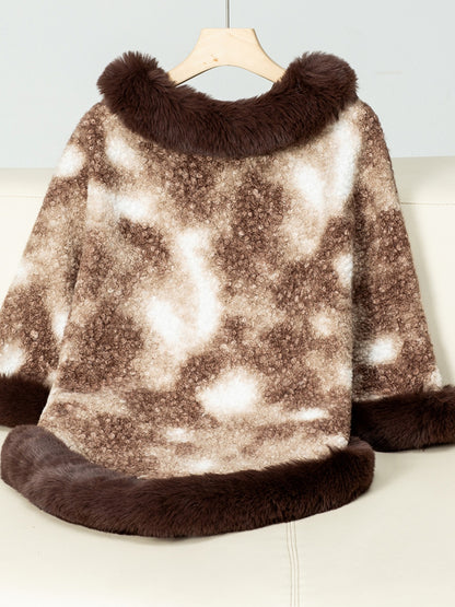 Furry Contrast Three-Quarter Poncho (many colors)