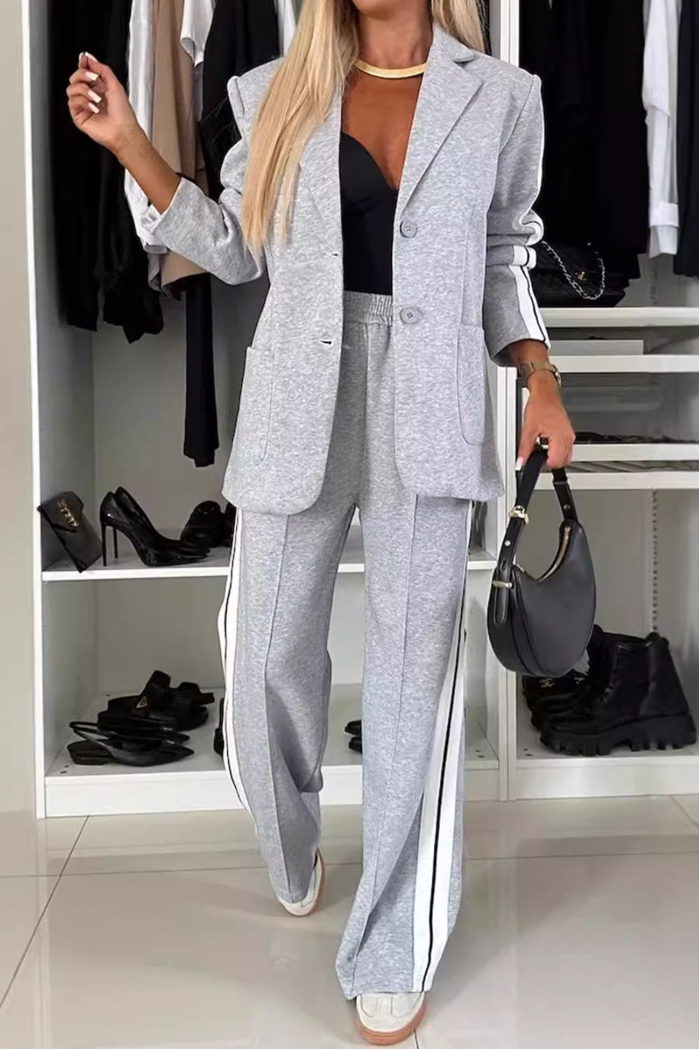 Pant Suit Set (light grey/royal blue/black/white/french blue/mauve/green)-SMALL-3XL