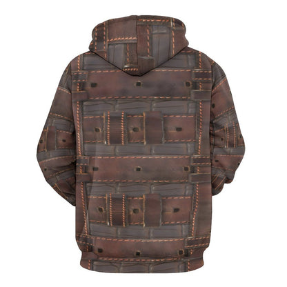 RUGGED LEATHER BUCKLE Print Men's Hoodie with Double-layer Cap-SMALL-6XL