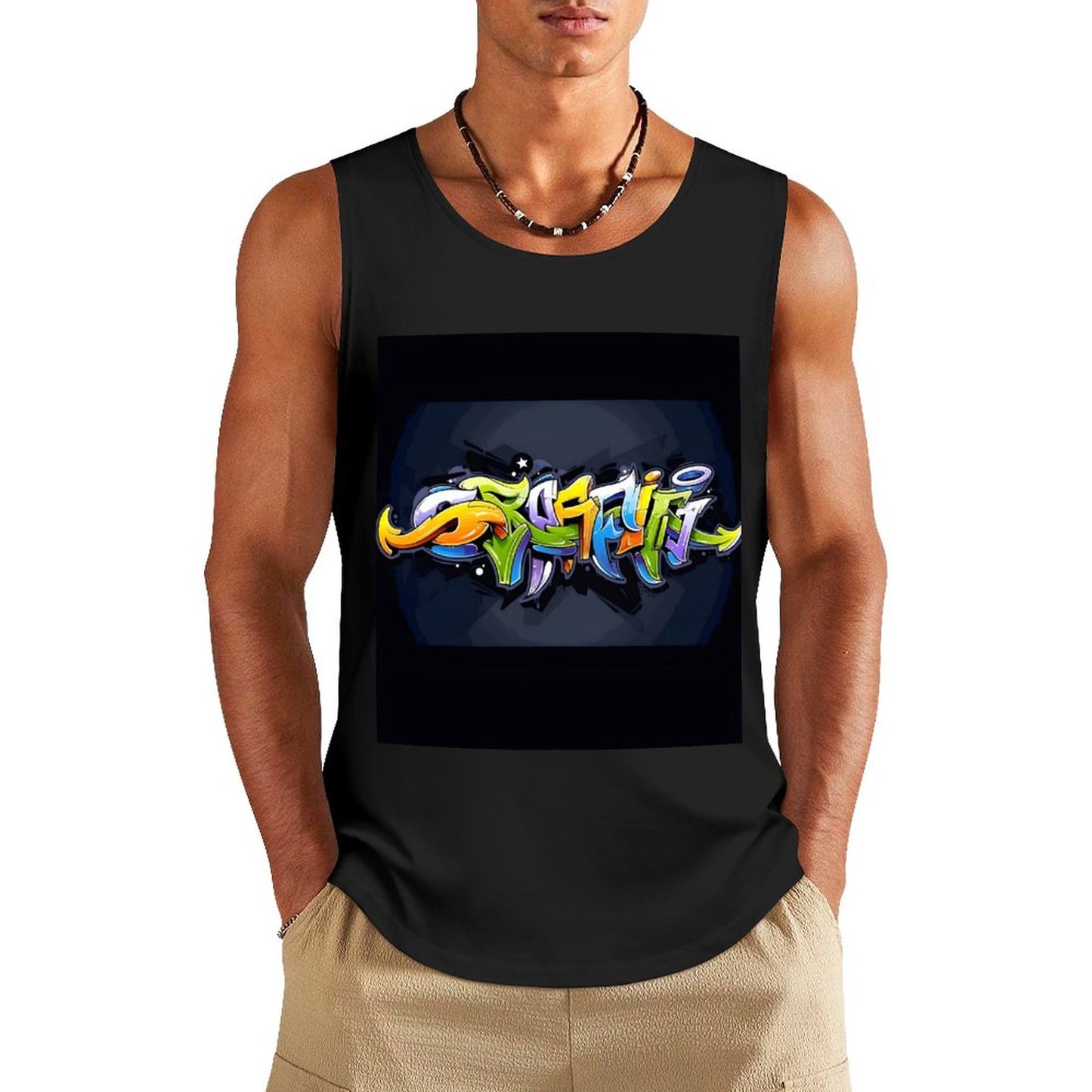 COLORFUL GRAFFITI Men's Cotton Tank Top-SMALL-5XL