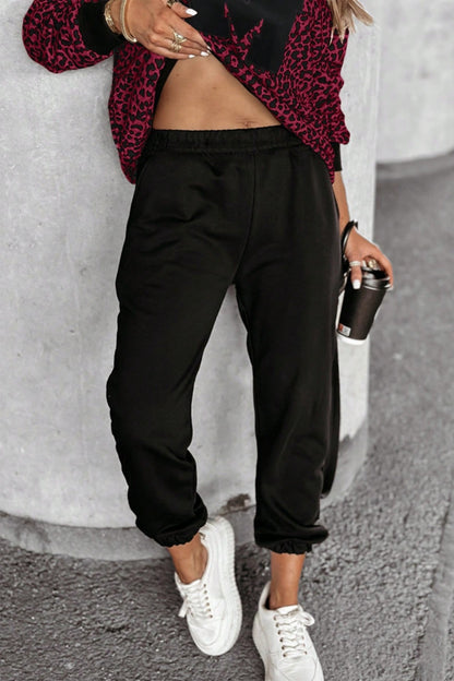 ON SALE::::Letter M Leopard Round Neck Top and Pants Set (white/burgundy/tan)-S-XL