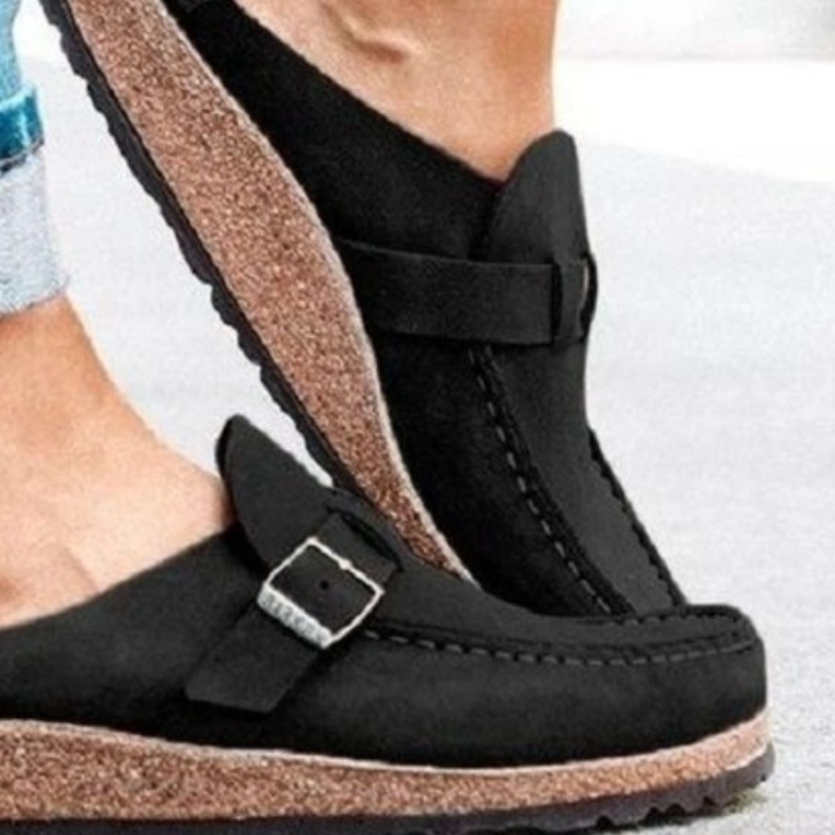 Round Toe Low Heel Buckle Loafers (khaki/black/purple/sage/caramel)