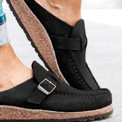 Round Toe Low Heel Buckle Loafers (khaki/black/purple/sage/caramel)