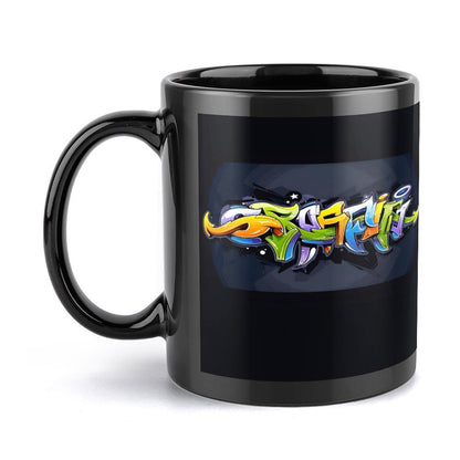COLORFUL GRAFFITI Black Ceramic Coffee Mug
