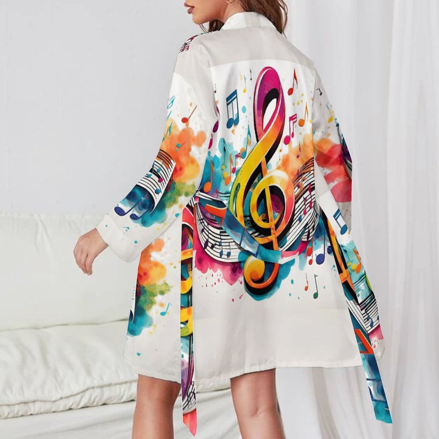 MUSIC GRAFFITI Long Sleeve Robe-SMALL-XL