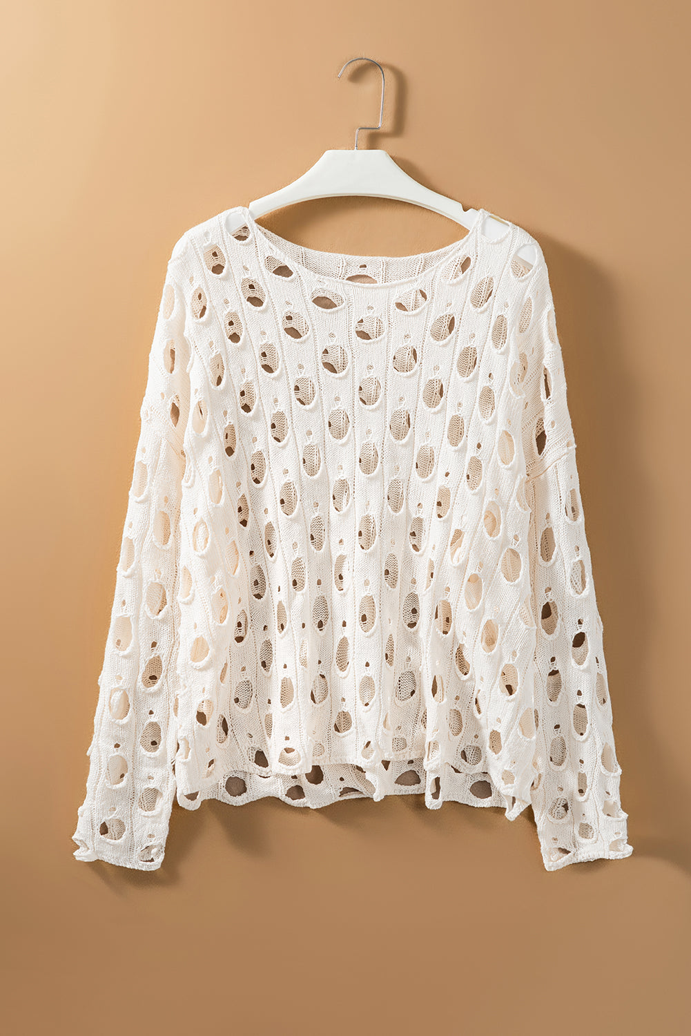 Cutout Round Neck Dropped Shoulder Knit Cover Up-SMALL-XL