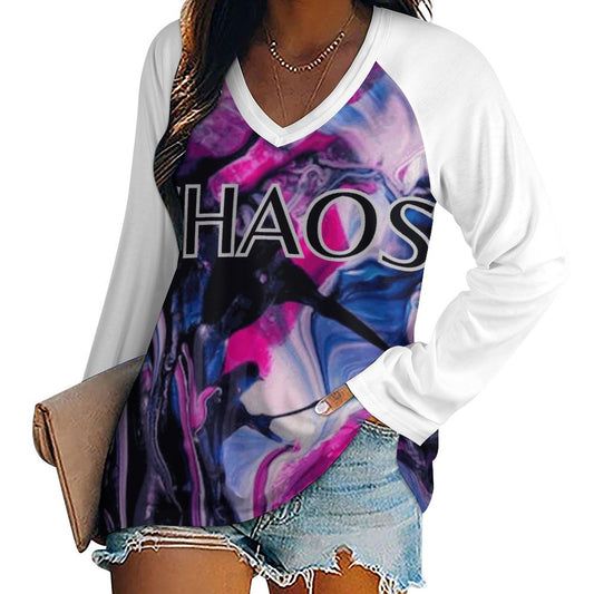 CHAOS V-neck Loose Long Sleeve T-shirt (SMALL-5XL)