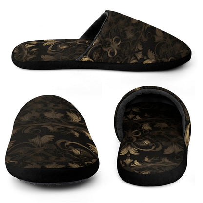 BLACK & GOLD ACCENT Flannel Men's Cotton Slippers