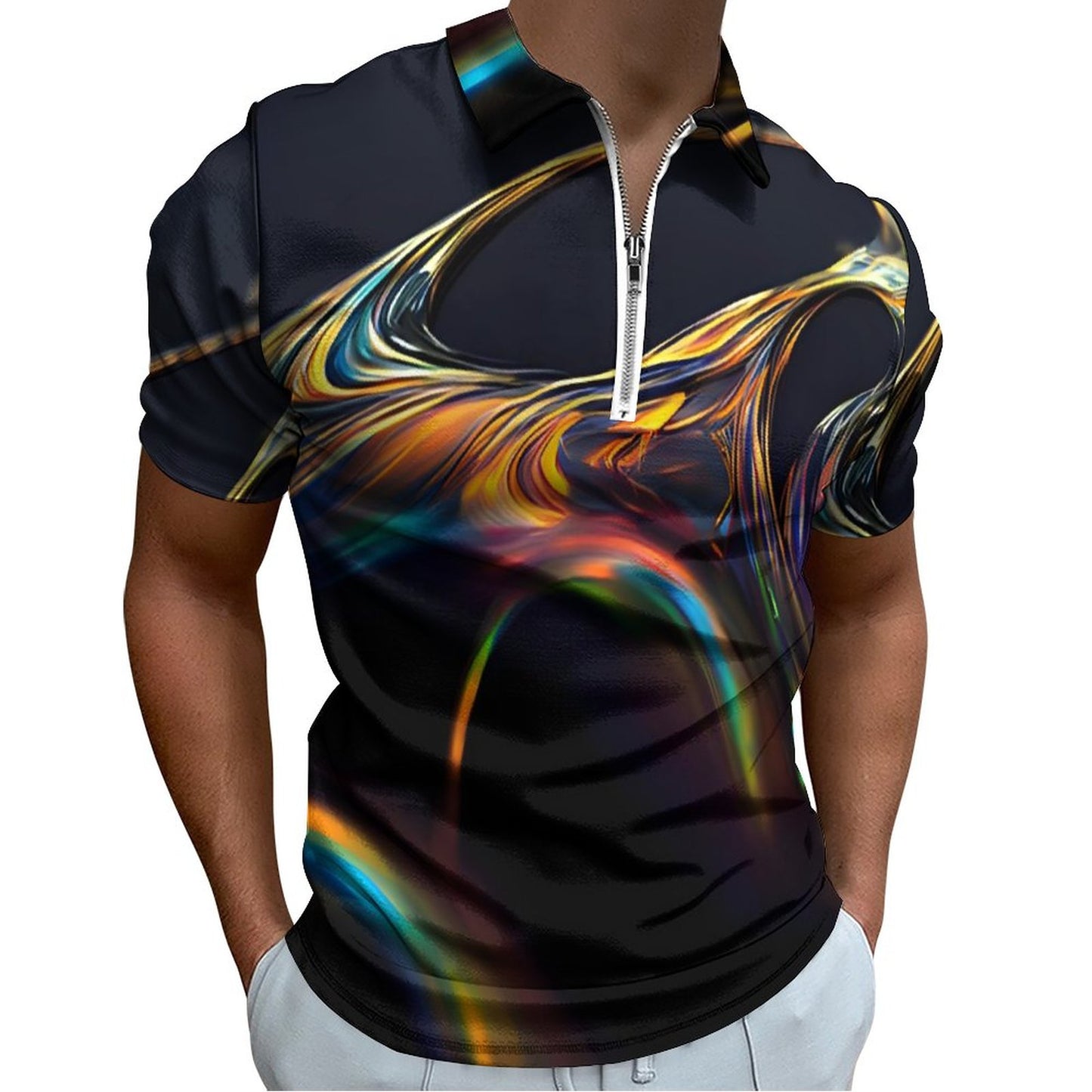 Men's Short Sleeve POLO Shirt with Zipper B470 (All-Over Printing)