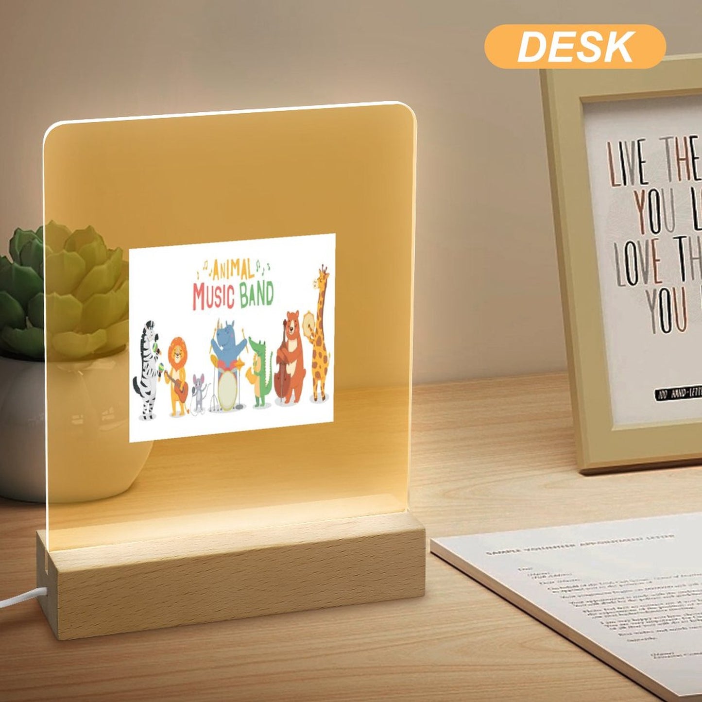 Acrylic Night Light with Wooden Base