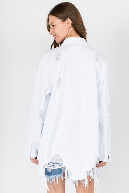 American Bazi Distressed Frayed Hem Denim Jacket (S/M/L)