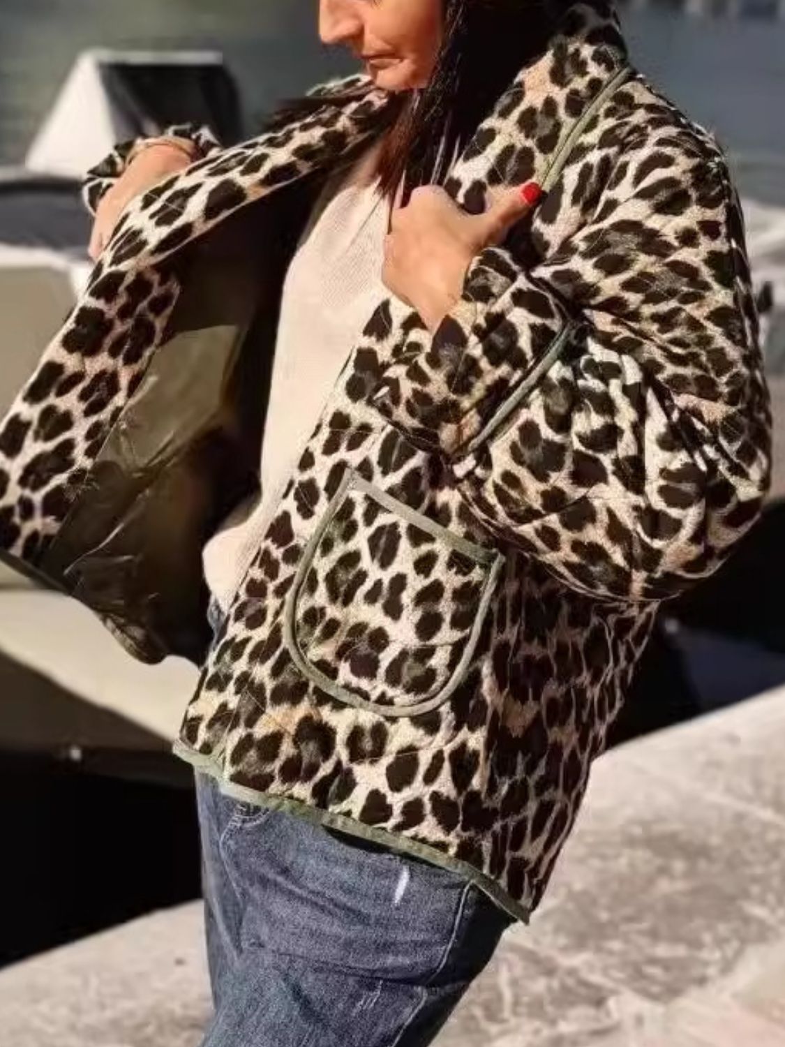 Leopard Open Front Long Sleeve Coat (leopard/black)-S/M/L