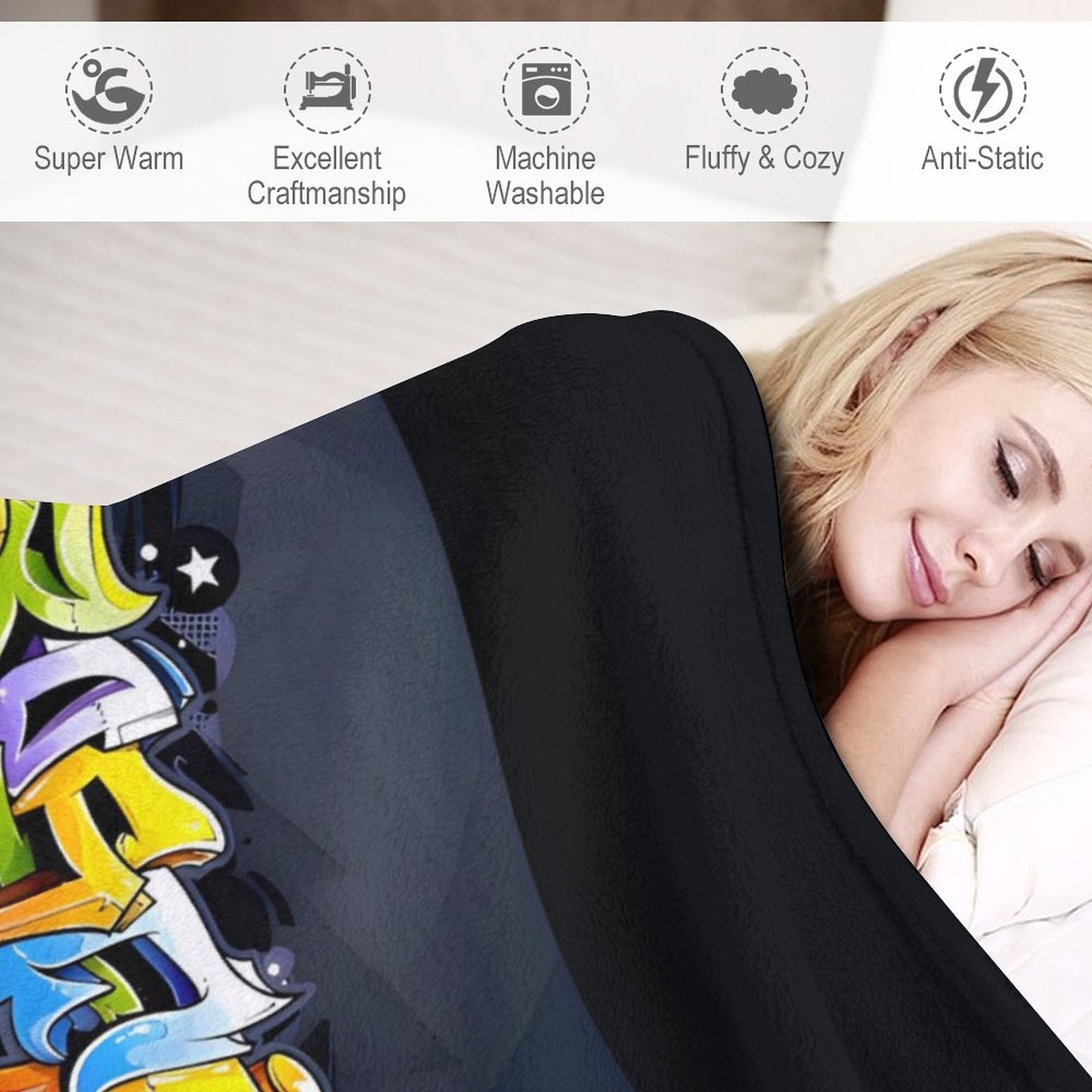 COLORFUL GRAFFITI Plush Flannel Blanket-70"x80" (Dual-sided Image)