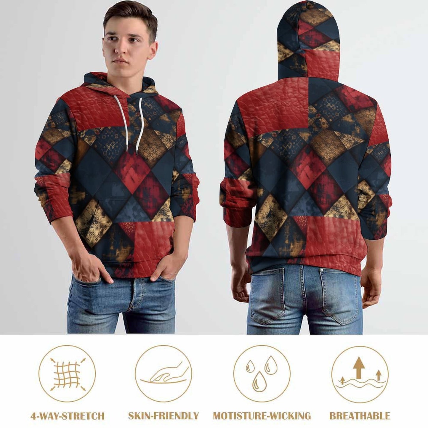 TRIANGLES & LEATHER Men's Hoodie with Double-layer Cap-SMALL-6XL