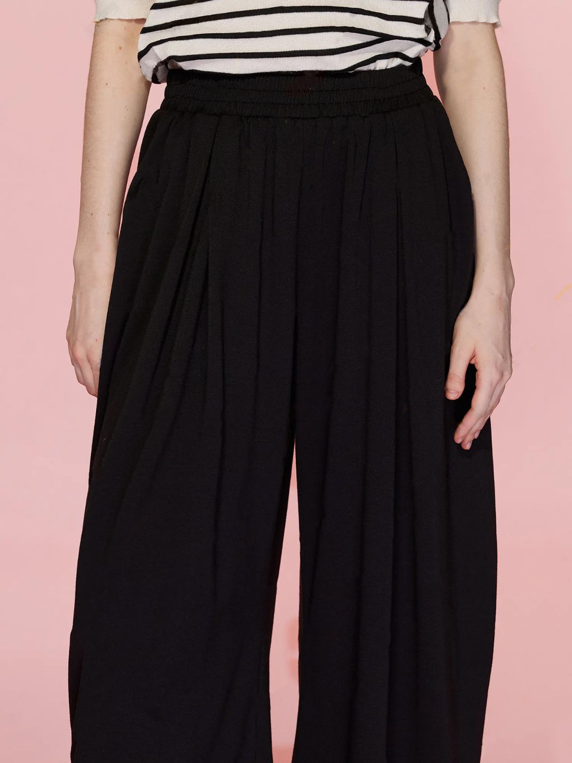 Elastic Waist Wide Leg Pants with Pockets (black/light grey/dark grey)-SMALL-XL