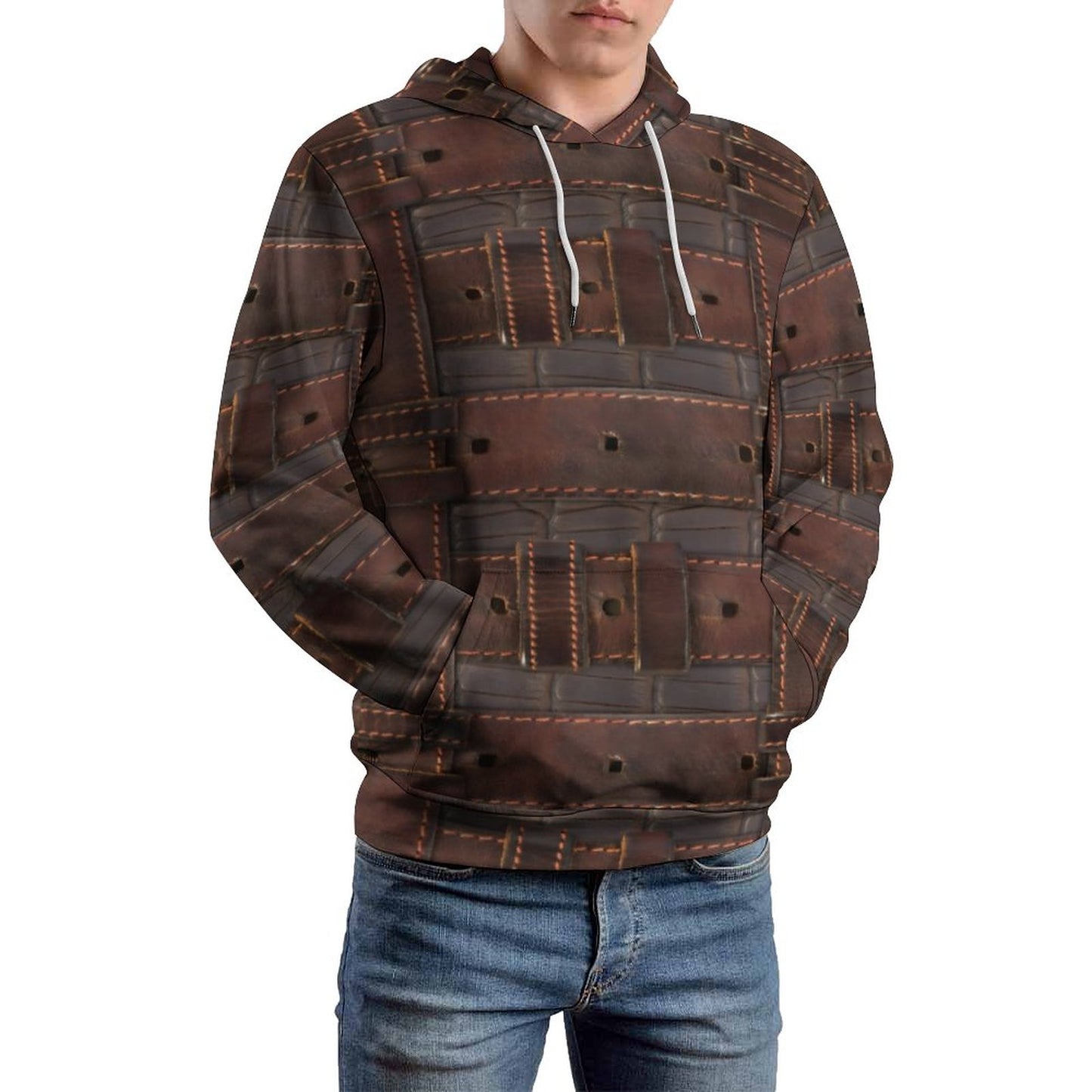RUGGED LEATHER BUCKLE Print Men's Hoodie with Double-layer Cap-SMALL-6XL
