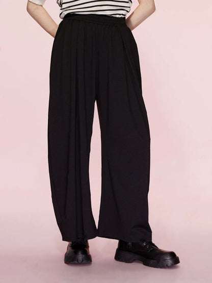 Elastic Waist Wide Leg Pants with Pockets (black/light grey/dark grey)-SMALL-XL