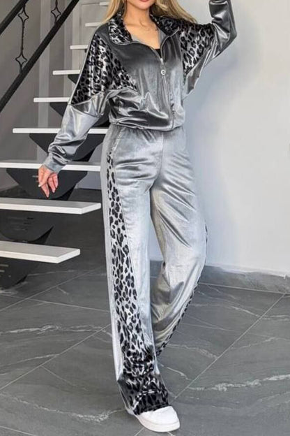 Full Size Collared Neck Leopard Zip Up Top and Pants Set Plus Size (grey/black/camel)-SMALL-3XL