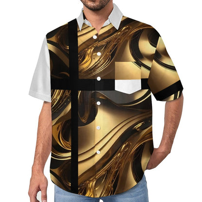 Slubbed Fabric Short Sleeve Shirt with Pocket B339 (All-Over Printing)