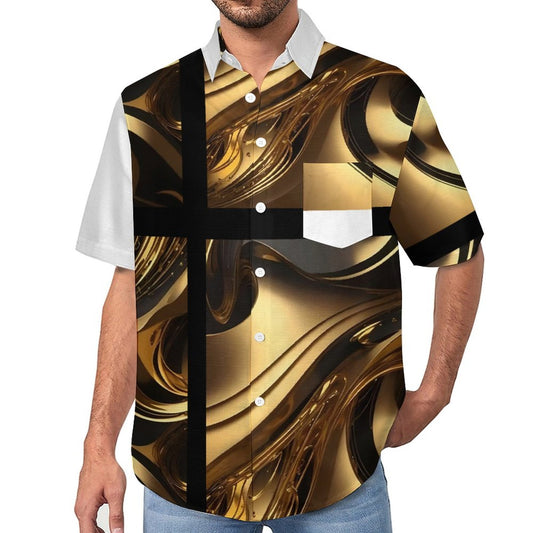 Slubbed Fabric Short Sleeve Shirt with Pocket B339 (All-Over Printing)