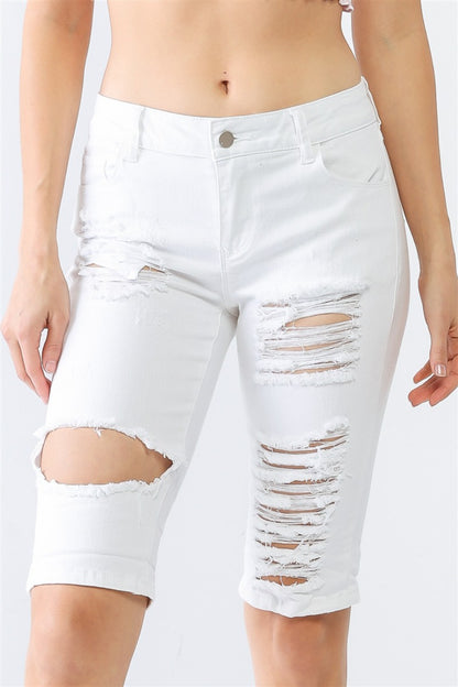 LITZ LA Distressed Bermuda Denim Shorts-26-30 (4/5, 6/7 ,8/9, 10/11, 12/13 OR SMALL-XL)