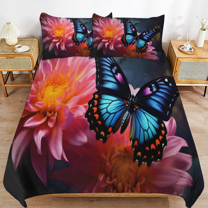 BLUE BUTTERFLY 3-Piece Bedding Set-102"x90"/ 259x229cm KING SIZE (Dual-sided Printing)