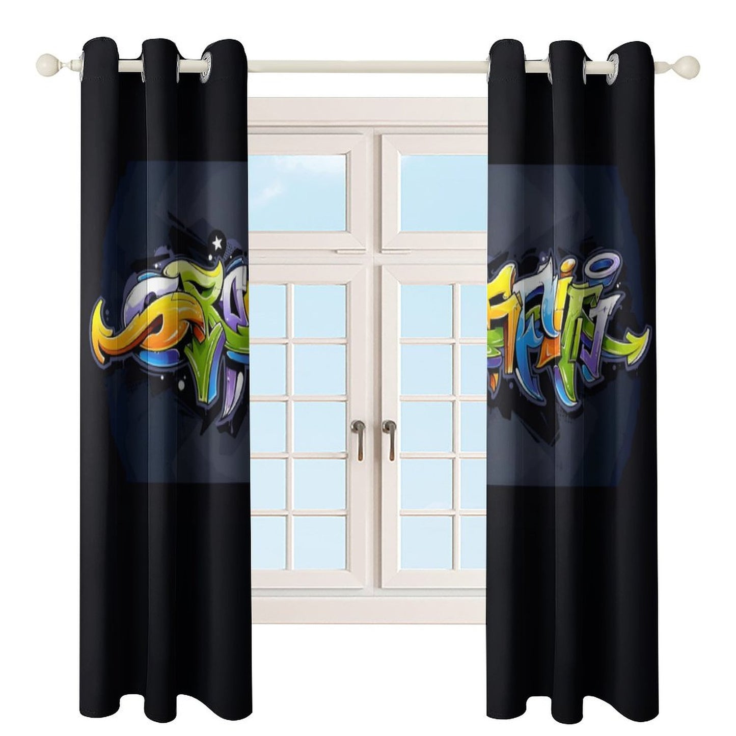 COLORFUL GRAFFITI Grommet Curtains-52"x72"/ 132x183cm