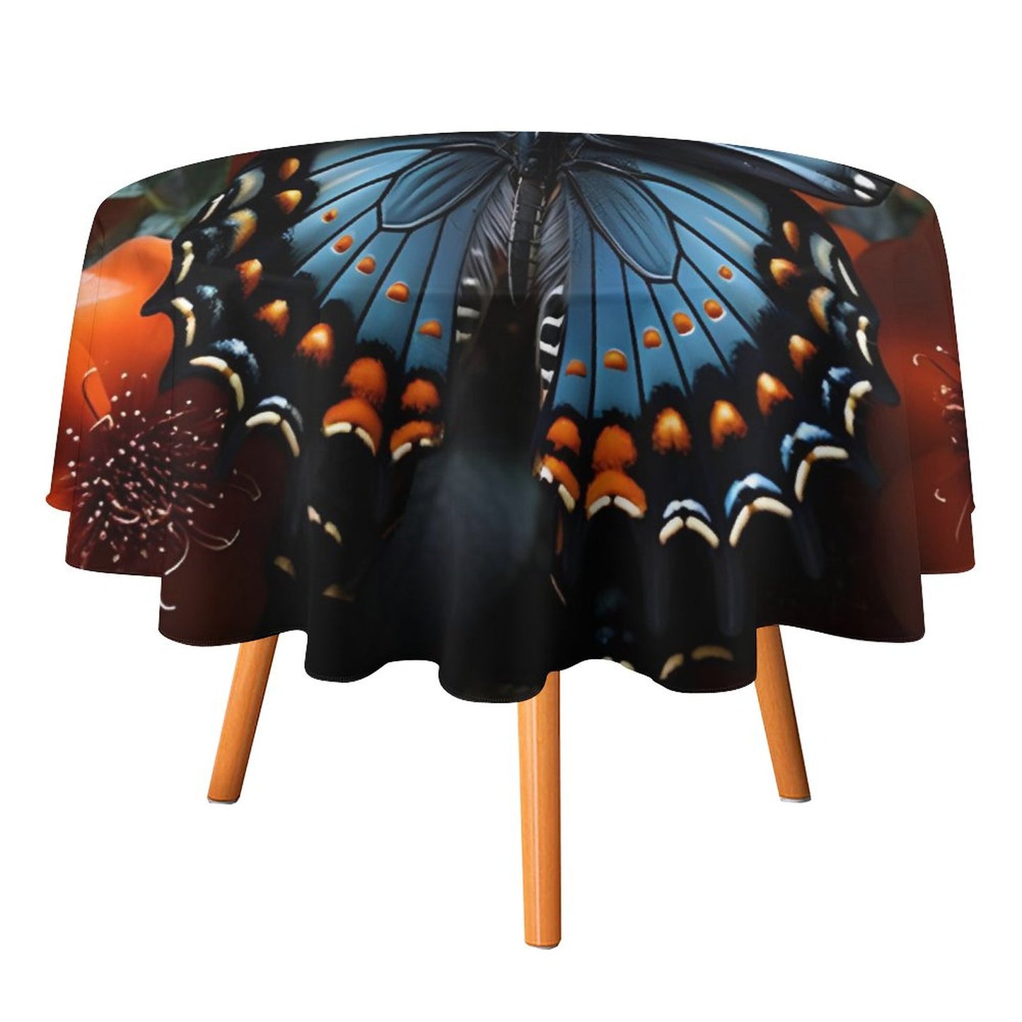 Round Tablecloth on Round Table-BLUE BUTTERFLY